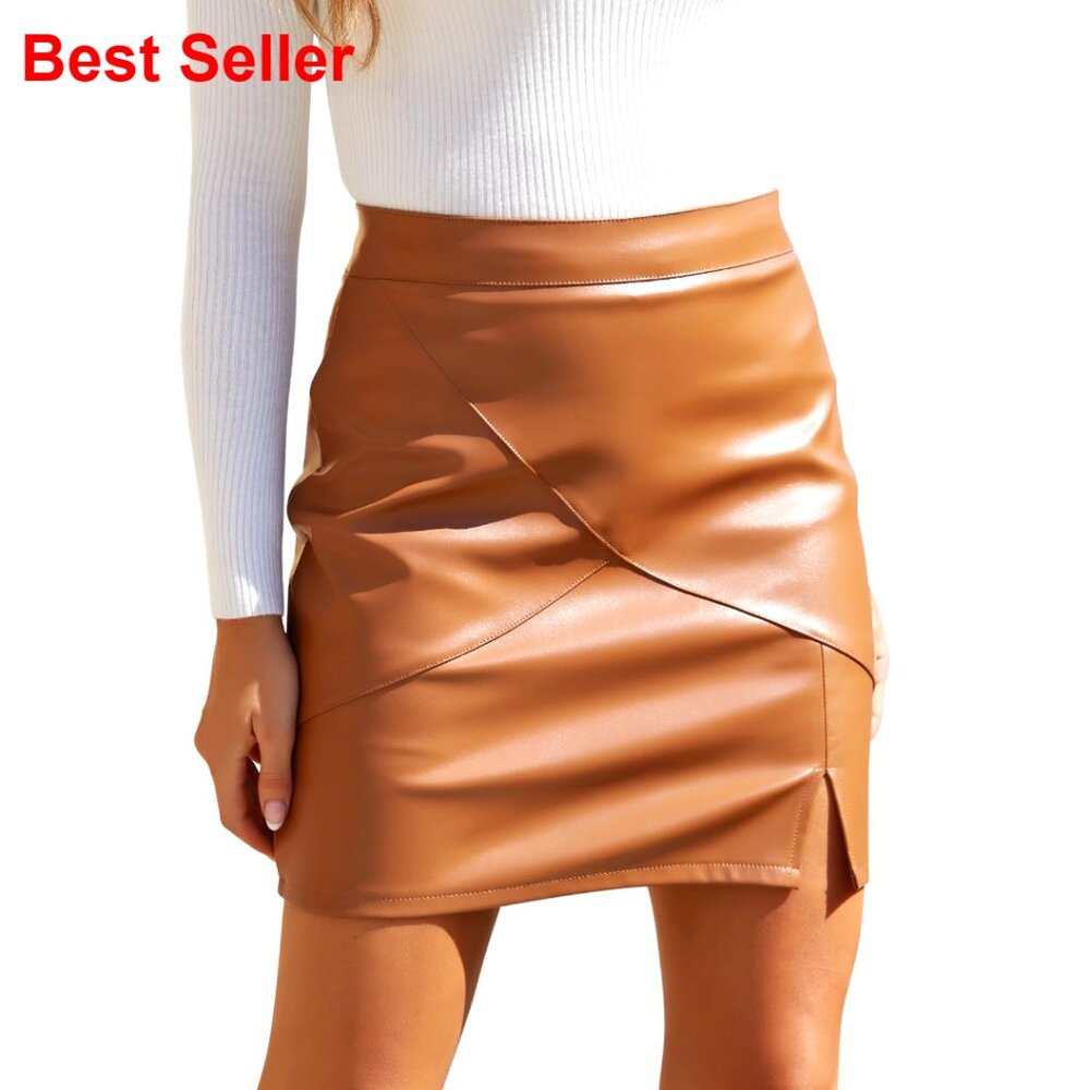 Faux Leather High Waisted Pencil Mini Skirt With Built-In Shorts